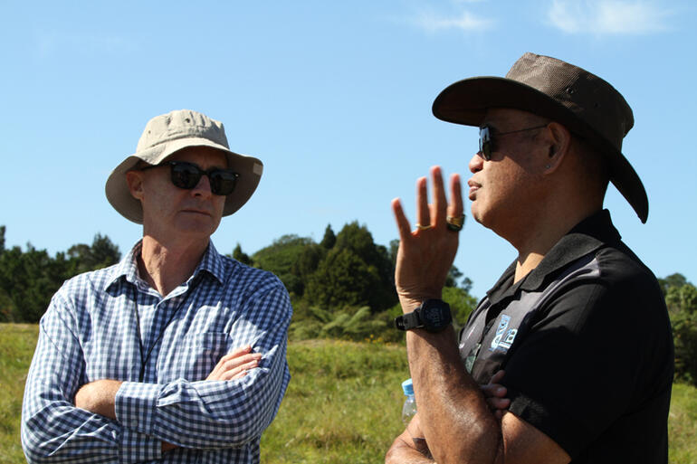 General Secretary Michael Hughes listens to mana whenua historian and educator Damon Ritai.