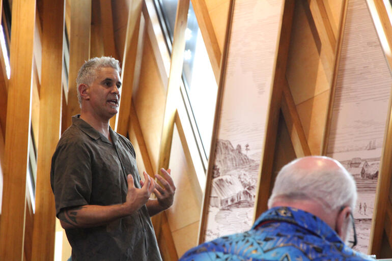 Taranaki Dean Jay Ruka introduces Te Whare Hononga and tells the story of Ngāti Te Whiti and Mere Tapu, Taranaki Cathedral.