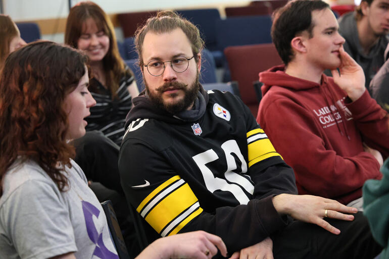 Marco Bischler (St Mary's Halswell, Chch) listens to a fellow participant during a workshop session.